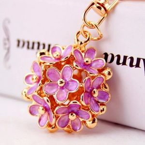 Lavender Floral Bouquet Purse Charm Keychain New